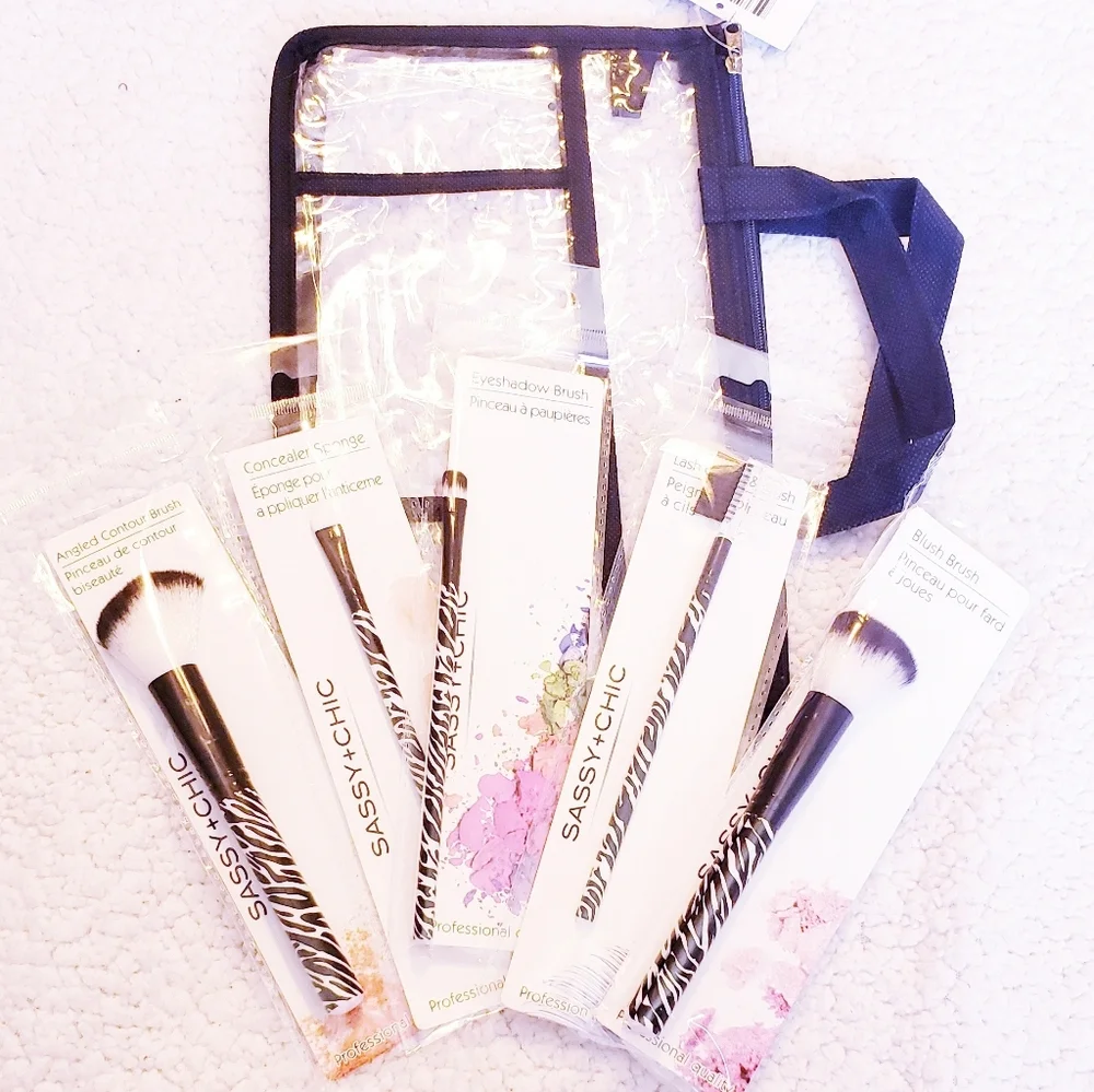 5 Piece Zebra Print Brush Set w Clear Case. NWT.